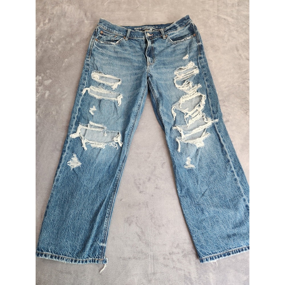 New American Eagle Ex-Boyfriend Jeans Comfort Stretch Waistband Womens 10 Short